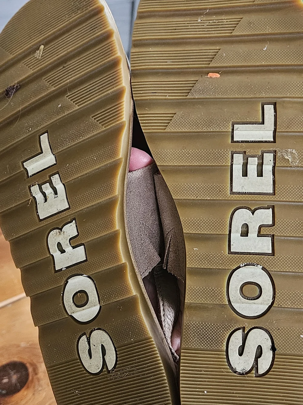 Sorel Women's Two-Tone Metallic Gold and Suede Taupe Slingback Sandals